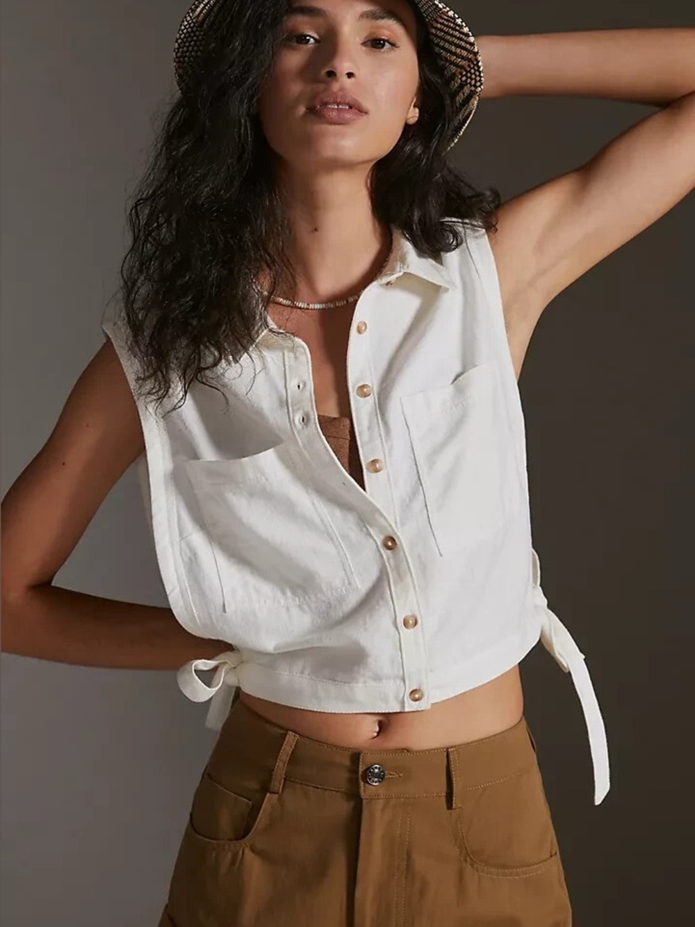 NWOT Pilcro Anthropologie side tie cropped Dickie vest